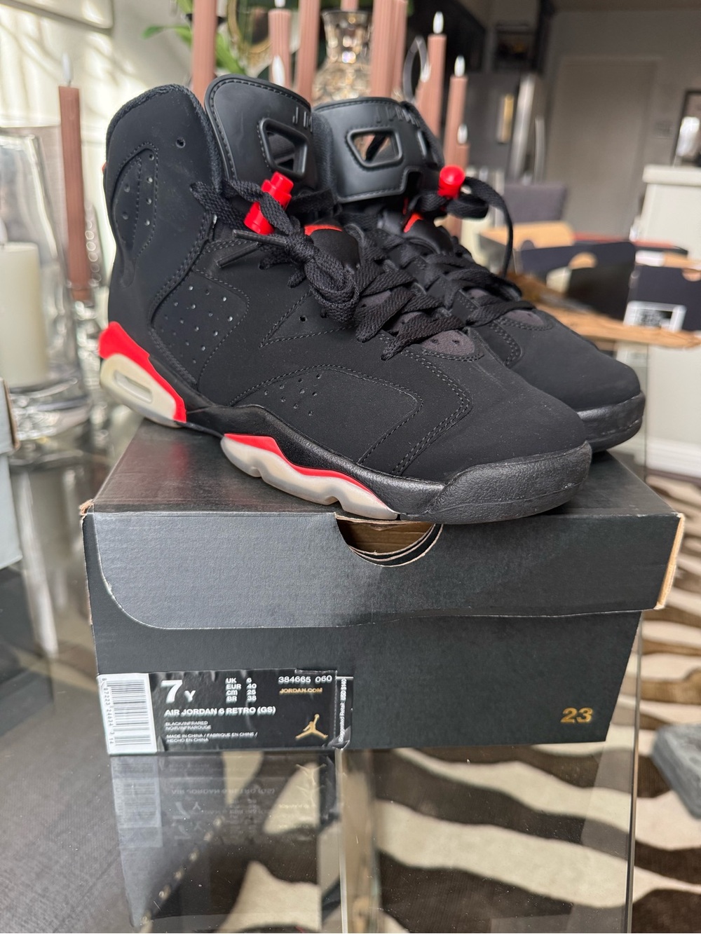 Jordan 6 Black/ Red Basketball Sneakers (Size 7Y)